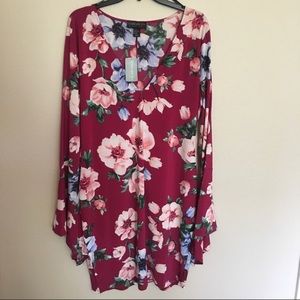 Hour Glass Shape Floral Dress with Flair Sleeves